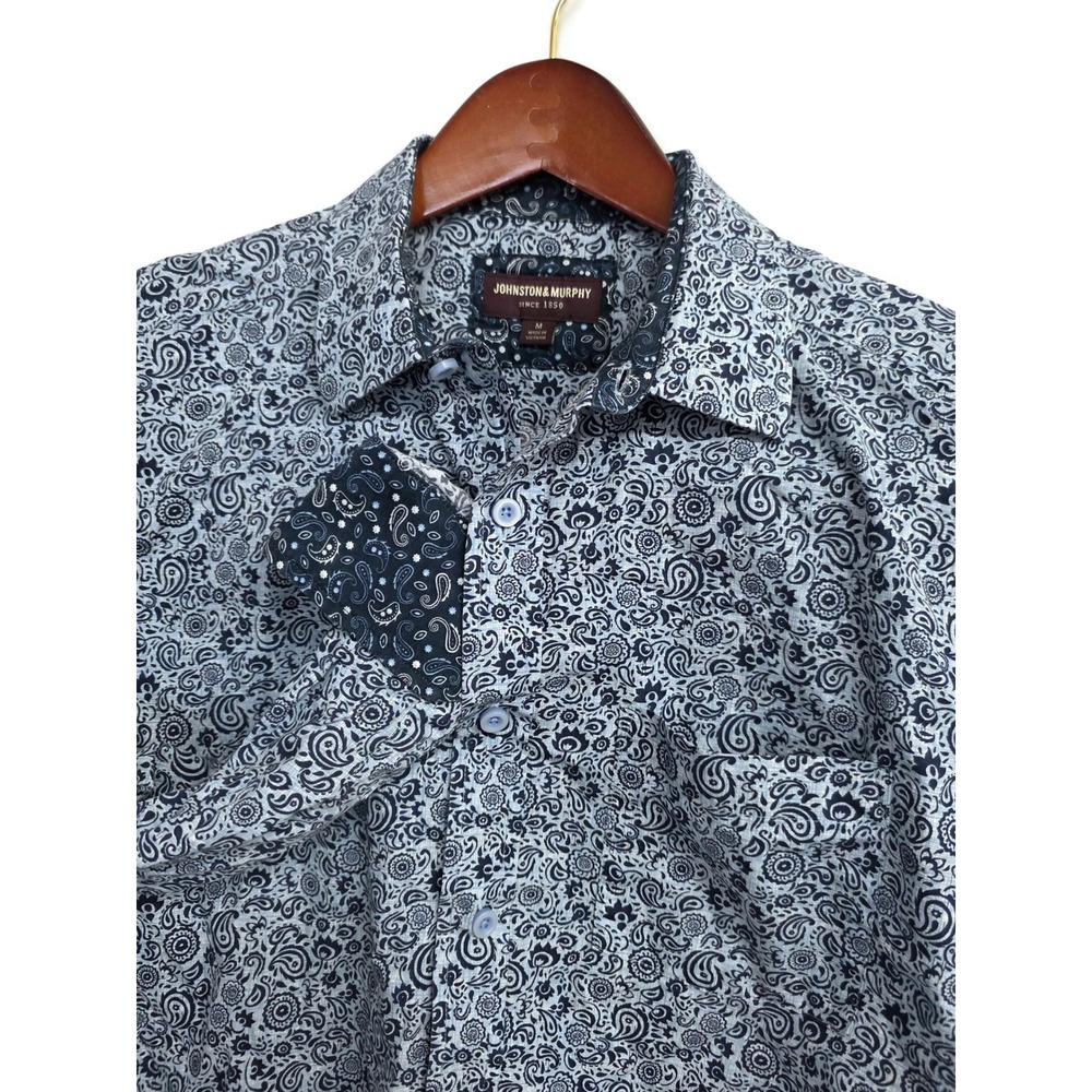 Johnston & Murphy Mens Blue Paisley Cotton Button Down Shirt Size Medium